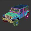 Blue Jeep Wrangler Off Road Vehicle With Black Roof And Bronze Wheels