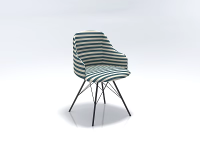 Modern Striped Single Chair With Armrest And Black Metal Legs Design Style 3d model