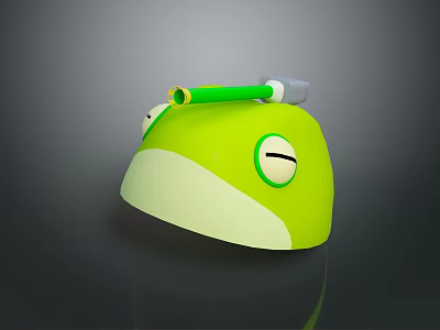 Green Cartoon Turtle With Yellow Belly And Green Pen On Head Closed Eyes 3d model
