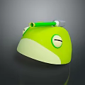 Green Cartoon Turtle With Yellow Belly And Green Pen On Head Closed Eyes