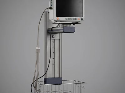 Medical Monitor With Display Screen Stand Cables And Storage Basket 3d model