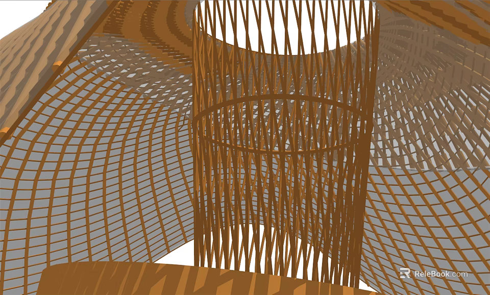 Artistic Wooden Woven Structure With Cylindrical Grid Design And Natural Texture 3d model 