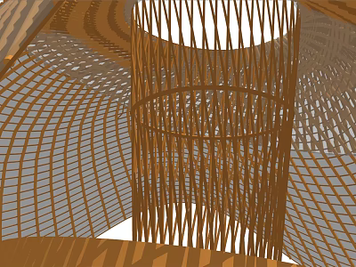 Artistic Wooden Woven Structure With Cylindrical Grid Design And Natural Texture 3d model