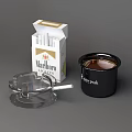 Daily Life Items Marlboro Lights Cigarette Pack Black Snow Peak Mug Glass Ashtray With Cigarette