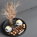 Coffee Cookies And Desserts On Black Tray With Dried Flowers