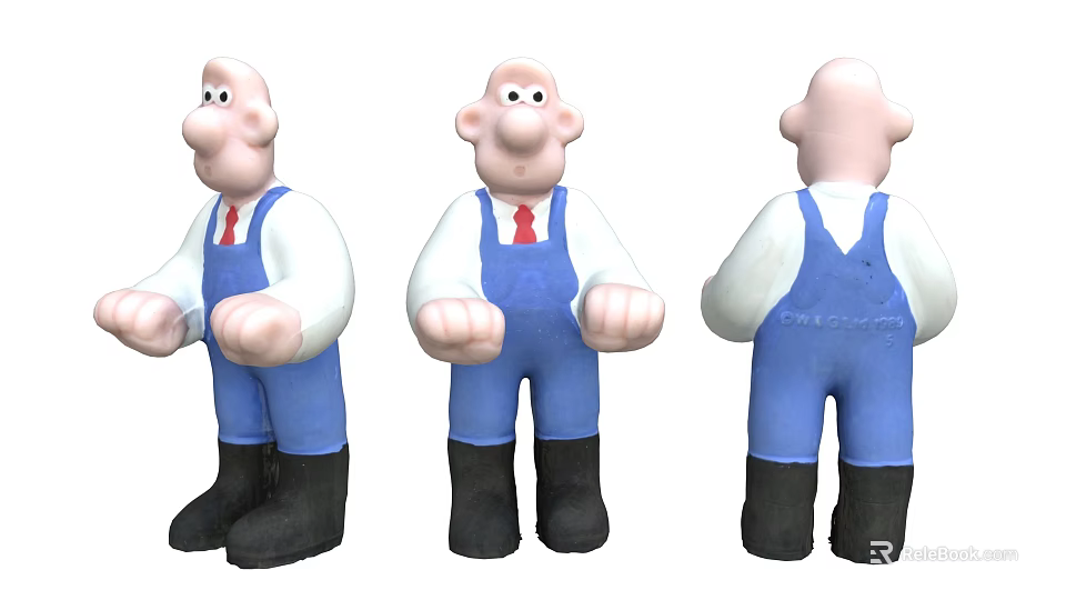 Toy Doll With Blue Overalls White Shirt Red Tie Black Boots And Three Angles View 3d model 