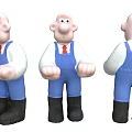 Toy Doll With Blue Overalls White Shirt Red Tie Black Boots And Three Angles View