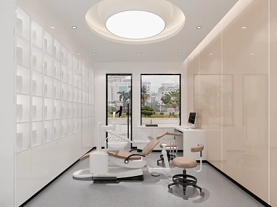 Modern Dental Clinic Interior With Treatment Chair And Large Windows 3d model