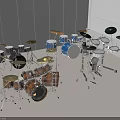Various Drum Kits And Musical Instruments In Modern White Studio Room Setup 3d model