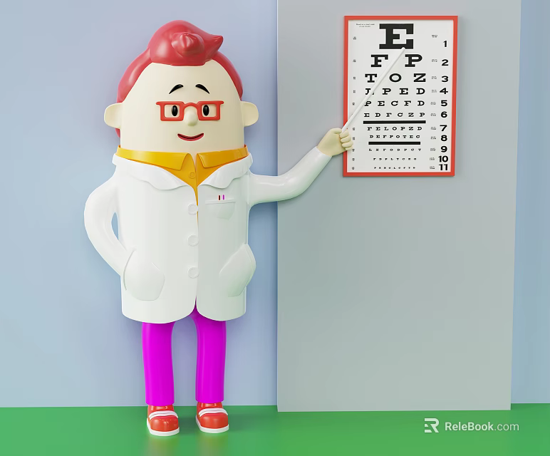 Cartoon Game Movie Character With Red Hair And Glasses Pointing At Eye Chart 3d model 