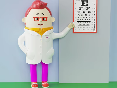 Cartoon Game Movie Character With Red Hair And Glasses Pointing At Eye Chart 3d model