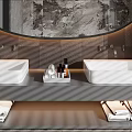 Modern Bathroom Vanity Design With Double Sinks Oval Mirror Marble Backsplash And Folded Towels