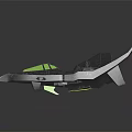 Futuristic Fighter Jet With Green Accents Sleek Body Sharp Wings And Metallic Finish