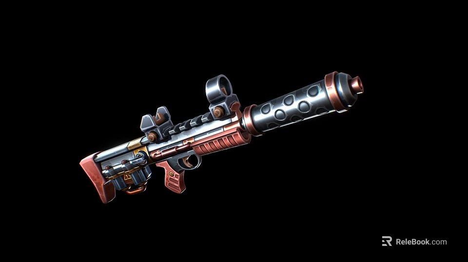 Futuristic Sci Fi Weapon With Copper And Black Metal Components And Circular Holes 3d model 