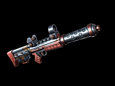 Futuristic Sci Fi Weapon With Copper And Black Metal Components And Circular Holes 3d model