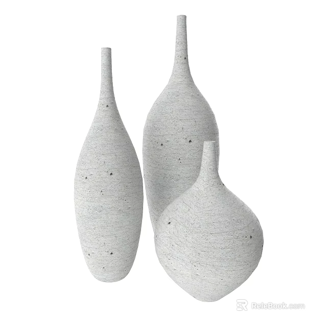 Three Modern White Speckled Ceramic Vases With Elegant Shapes For Home Decor 3d model 