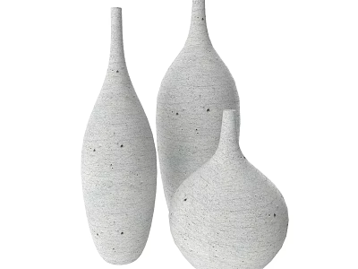 Three Modern White Speckled Ceramic Vases With Elegant Shapes For Home Decor 3d model