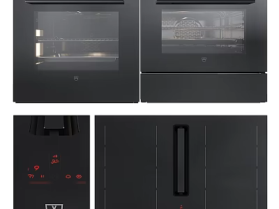 Sleek Modern Black Built in Kitchen Appliances With Oven And Control Panels 3d model