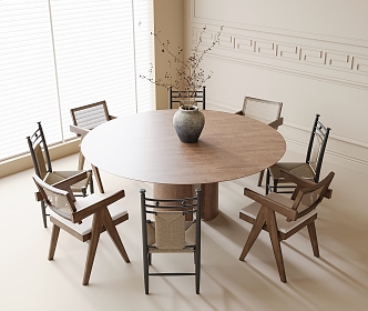 Modern Dining Table and Chair Combination Round Dining Table Dining Chair Single Chair 3d model