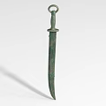 Ancient Bronze Dagger with Ringed Handle and Slender Blade Showcasing Historical Weapon Design