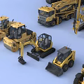 Various Functional Utility Vehicles Models Including Excavators Dump Trucks And Loaders 3d model