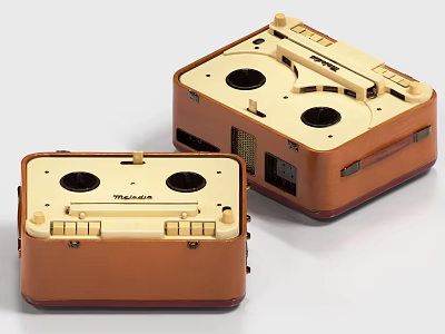 Vintage Telefunken Tape Recorders With Brown Beige Design And Control Buttons 3d model