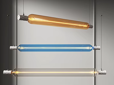 Modern Long Tube Chandelier Design With Yellow Blue And Transparent Hanging Lights 3d model