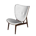 Modern Minimalist Accent Chair With White Upholstered Tufted Backrest And Walnut Wood Frame