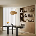 Modern Log Style Study Desk Bookcase Soft Decoration 3d model