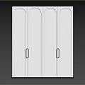 White Dresser With Arched Doors And Metal Handles Against Gray Wall