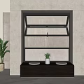 Modern Display Shelf With Black Frame Dark Wooden Base White Cushions And Green Plants