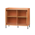 Modern Elegant Entryway Console Cabinet With Ribbed Glass Doors Open Shelves And Black Slim Legs