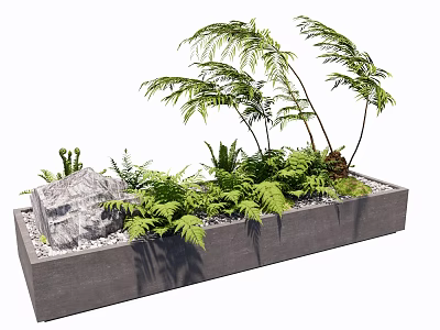 Bonsai Potted Garden With Rectangular Container Green Plants Stone And Pebbles 3d model