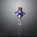 Cartoon Child With Red Hair And Fox Ears In Blue White Dress Arms Outstretched