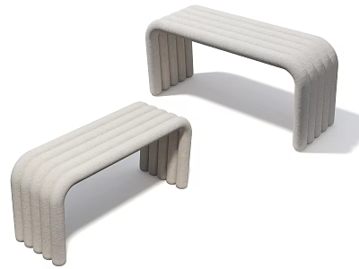 Two White Modern Sofa Benches With Arched Design And Striped Surface For Home Decor 3d model