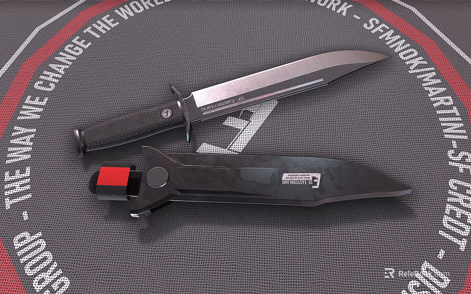 Two Tactical Knives Displayed On Textured Mat 3d model 