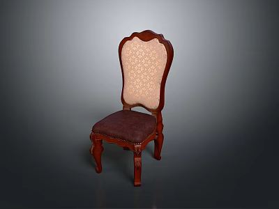Classic Single Chair With Carved Wooden Backrest And Patterned Upholstered Seat 3d model