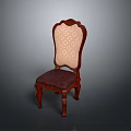Classic Single Chair With Carved Wooden Backrest And Patterned Upholstered Seat