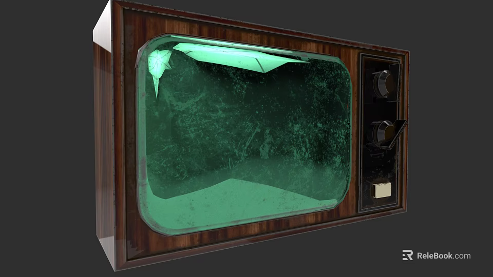 Vintage Retro Television With Wooden Case And Green Screen 3d model 
