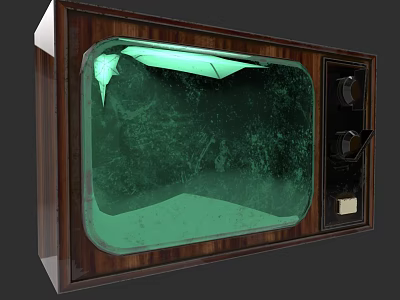 Vintage Retro Television With Wooden Case And Green Screen 3d model