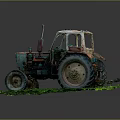 Old Vintage Tractor With Cab And Large Wheels Placed On Green Grass
