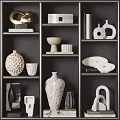 Modern Decorative Ornament Collection With Ceramic Marble Metal Pieces On Shelves For Home Decor