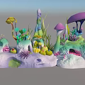 Aquatic Plants With Purple Mushroom Shaped Structures Green Seaweed And Colorful Corals On Rocks