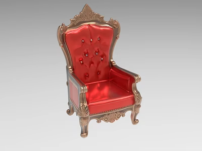 Luxurious Red Single Chair With Gold Ornate Details And Button Tufted Design 3d model
