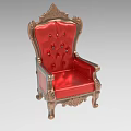 Luxurious Red Single Chair With Gold Ornate Details And Button Tufted Design