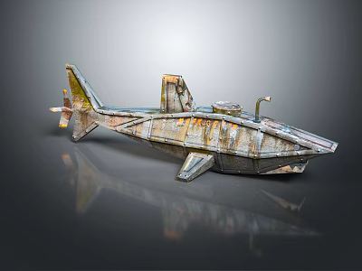 Rusty Metal Shark Shaped Handcrafted Model With Wing Like Parts 3d model
