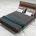 Modern Double Bed With Brown Leather Headboard Gray White Pillows Gray Mattress And Teal Blanket