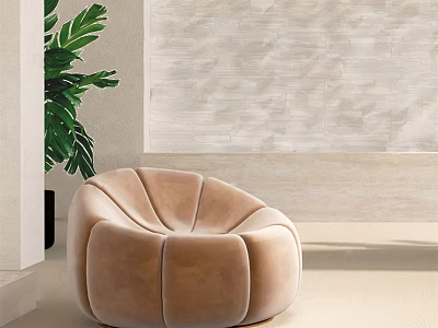 Beige Velvet Lazy Sofa With Round Design In Modern Interior And Green Plant 3d model