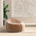 Beige Velvet Lazy Sofa With Round Design In Modern Interior And Green Plant