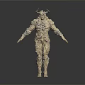 Mythical Horned Creature Character With Muscular Body And Rough Stone Texture